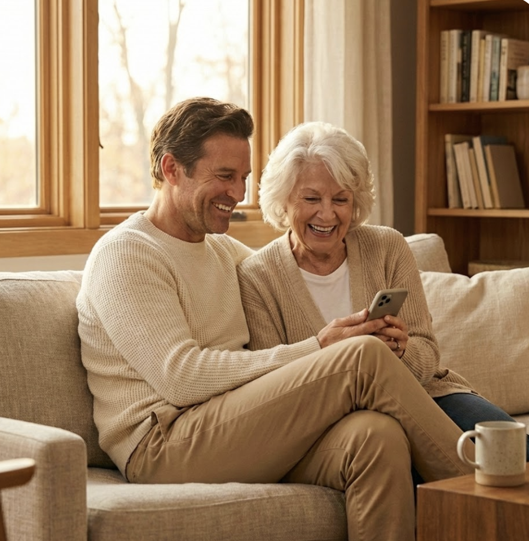 Adult child with elderly parent