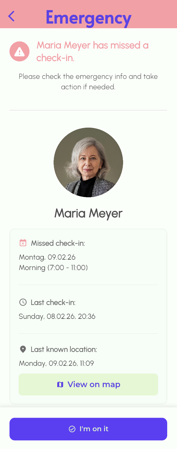 Missed check-in alert
